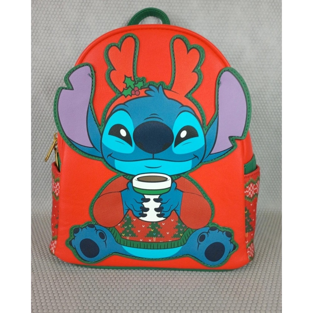 Disney Loungefly Stitch Holiday Sweater Mini Backpack Red Green Christmas New